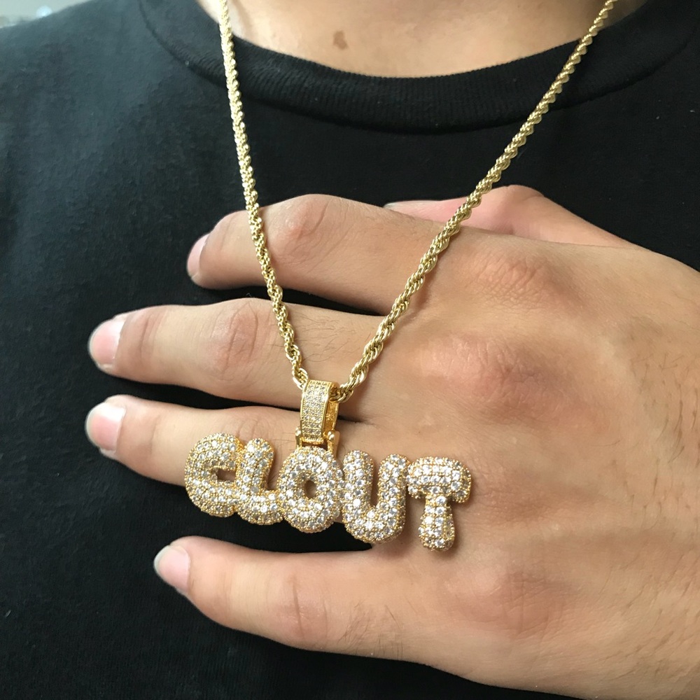 Iced out bubble letter fashion hip pop necklace